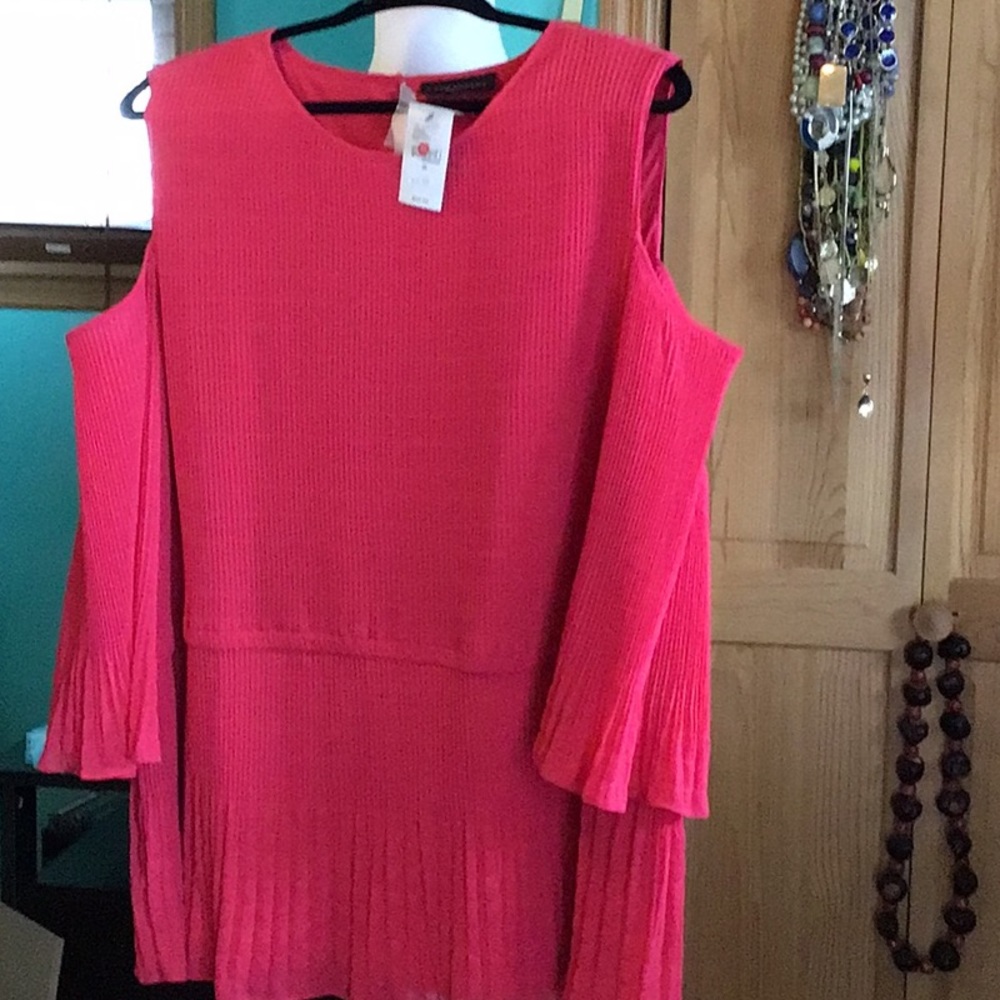 Lane Bryant bright pink cold-shoulder blouse